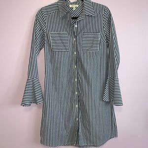 Striped Flare sleeve collared dress